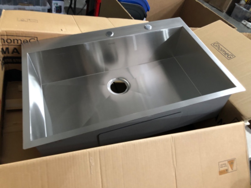 Photo 4 of ***USED - SCRATCHED AND SCRAPED***
Drop-in Kitchen Sink- GhomeG 33 x 22 inch 18 Gauge Topmount Deep Single Bowl Stainless Steel