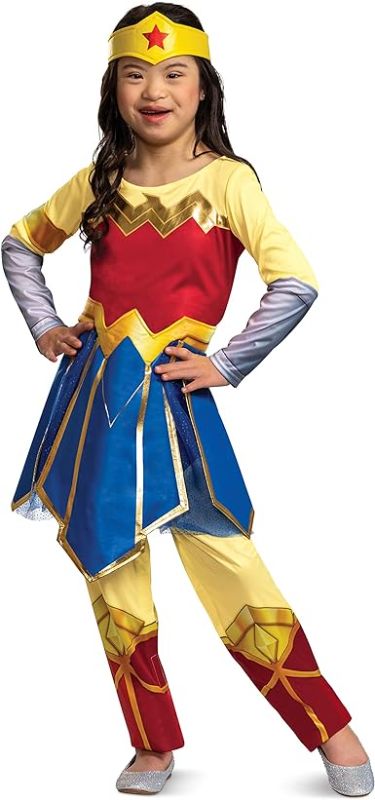 Photo 1 of Disguise Wonder Woman Costume for Kids, Official Adaptive Wonder Woman Jumpsuit with Skirt, size M 7-8
