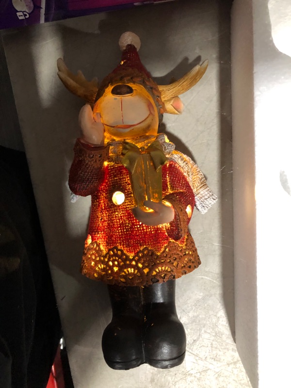 Photo 2 of 11.8 Inch Christmas Moose Holding Gift Decor, Lights Up, Resin