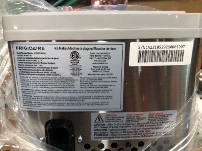 Photo 3 of (READ FULL POST) Frigidaire EFIC120-SS-SC Self Cleaning Stainless Steel Ice Maker, Makes 26 Lbs. of Bullet Shaped Ice Cubes Per Day, Silver Stainless