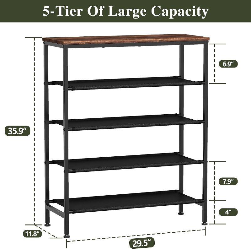 Photo 4 of (READ FULL POST) Z&L HOUSE 5 Tier Shoe Rack Organizer for Entryway, Sturdy Black Metal Framed Free Standing Shoe Shelf, Uniquely Versatile and Spacious Wood Top Storage, Shoe Stand for Garage Closet Hallway