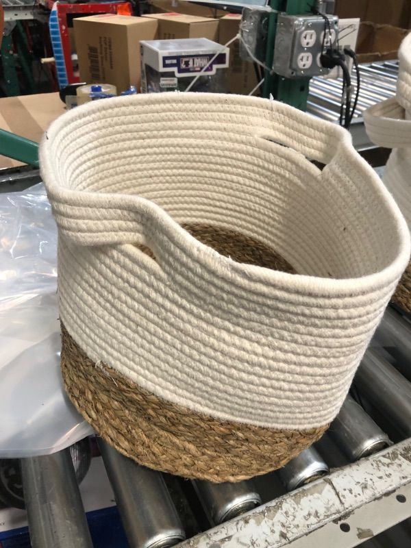 Photo 1 of allen + roth Rope and sea grass 12-in W x 9.5-in H x 12-in D Beige and Natural Sea Grass Basket 3 pack