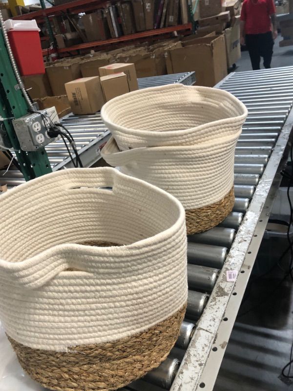 Photo 2 of allen + roth Rope and sea grass 12-in W x 9.5-in H x 12-in D Beige and Natural Sea Grass Basket 3 pack
