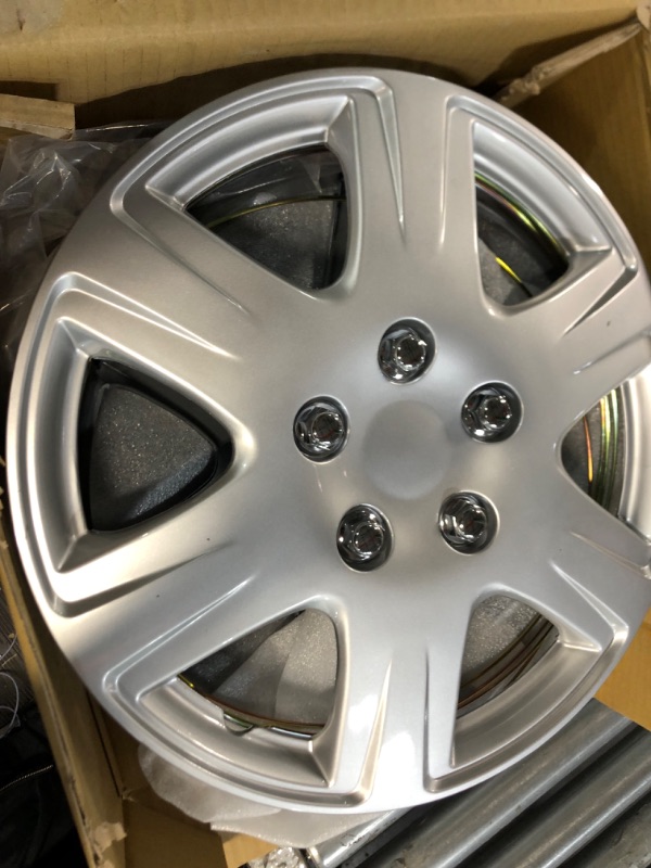 Photo 3 of Four ABS Plastic Silver Colored Hubcaps - 15 Inch Diameter