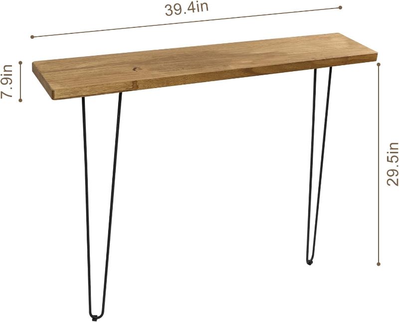 Photo 1 of (READ FULL POST) NOZE Wall-Mounted Side Console Sofa Table Industrial Natural Wood Table for Entryway Living Room with Two Iron Feet, Rustic Brown Natural Edge