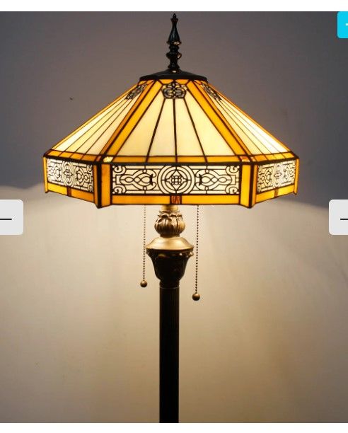 Photo 3 of (READ FULL POST) Tiffany Floor Lamps Werfactory® Yellow Hexagon Stained Glass Mission Light
