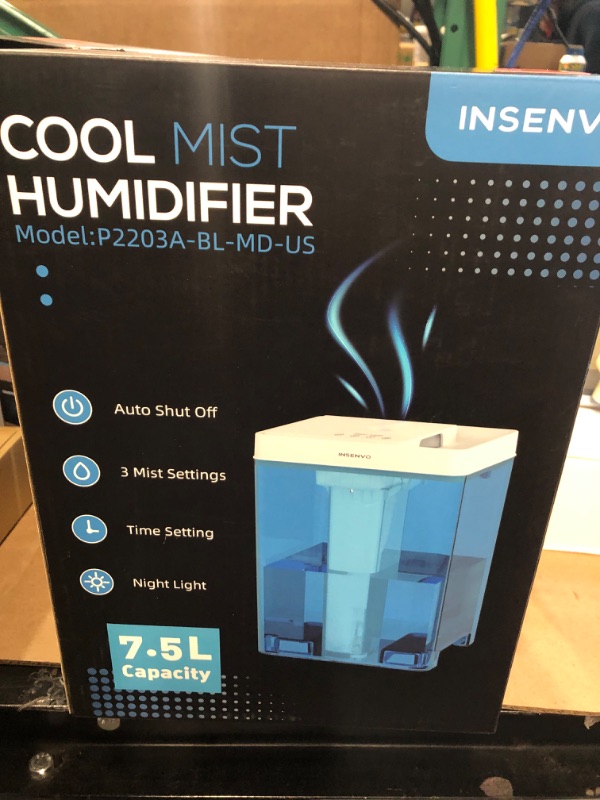 Photo 1 of INSENVO Air Humidifier for Bedroom, 7.5 L Top Fill Humidifiers, Auto Shut-off with Night Light, 7.5L
