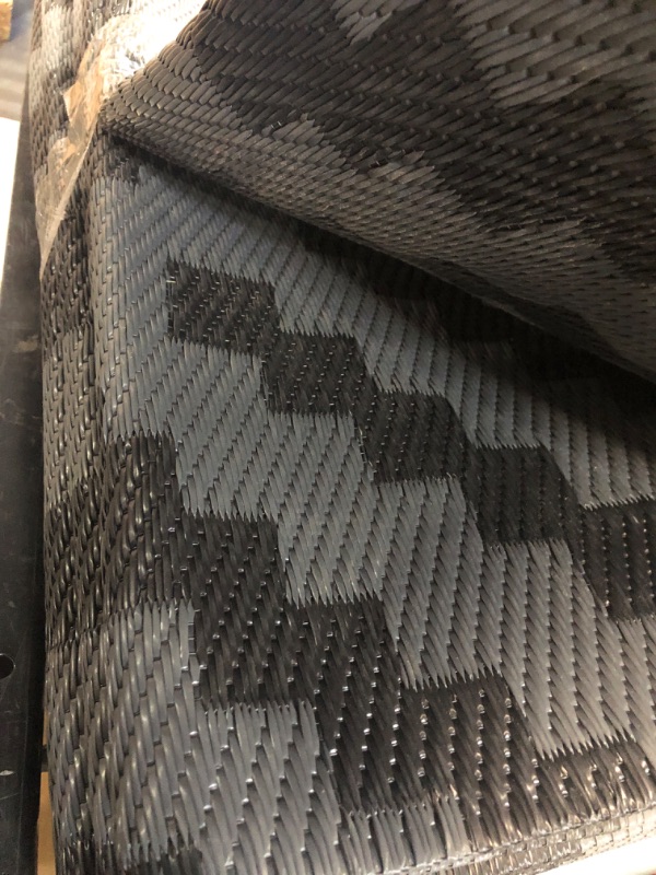 Photo 1 of SAND MINE Reversible Mats, Plastic Straw Rug, Modern Area Rug,   (6' x 9', Black Grey Lattice) Black & Grey 6' x 9'