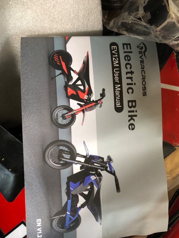 Photo 5 of ***DIRTY***EVERCROSS EV12M 36V Electric Dirt Bike,300W Motor, 15.5 Miles Range & 9.3 Mph Electric Motorcycle, 3 Speed Modes, Electric Dirt Bike for Kids Ages 3-12 Red