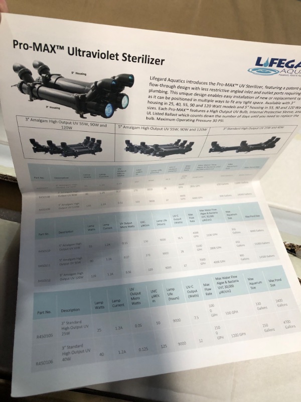 Photo 2 of (SET OF 2)Lifegard Aquatics 55-Watt Pro-MAX High Output UV Sterilizer for Aquariums – Black 3" Diameter Housing – Flow-Through Design, White Internal Reflective Protective Sleeve 55 Watts