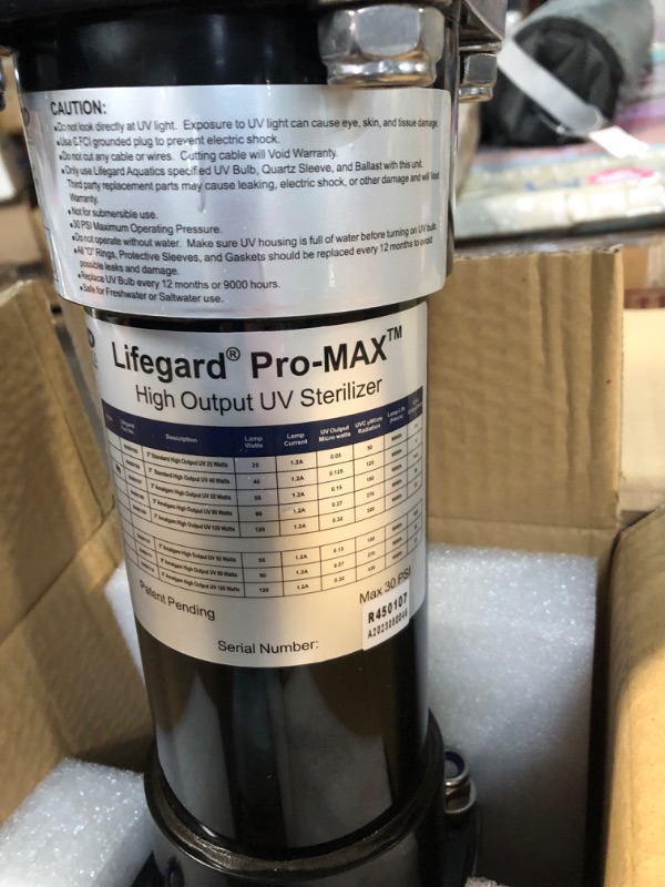 Photo 4 of (SET OF 2)Lifegard Aquatics 55-Watt Pro-MAX High Output UV Sterilizer for Aquariums – Black 3" Diameter Housing – Flow-Through Design, White Internal Reflective Protective Sleeve 55 Watts