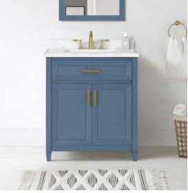 Photo 1 of **TRUCK/SUV NEEDED FOR PICKUP**
Allen + Roth Lancashire 30-In Chambray Blue Undermount Single Sink Bathroom Vanity With White Engineered Stone Top
