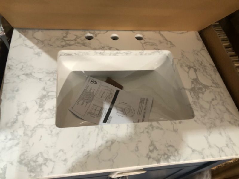 Photo 2 of **TRUCK/SUV NEEDED FOR PICKUP** 
Allen + Roth Lancashire 30-In Chambray Blue Undermount Single Sink Bathroom Vanity With White Engineered Stone Top