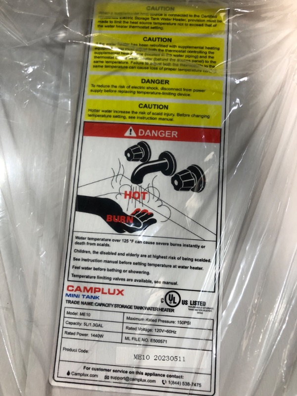 Photo 5 of ***SMALL MARKINGS*** Camplux Electric Water Heater 1.3 Gallon, Hot Water Heater with 43.3'' Cord Plug 1.3Gal