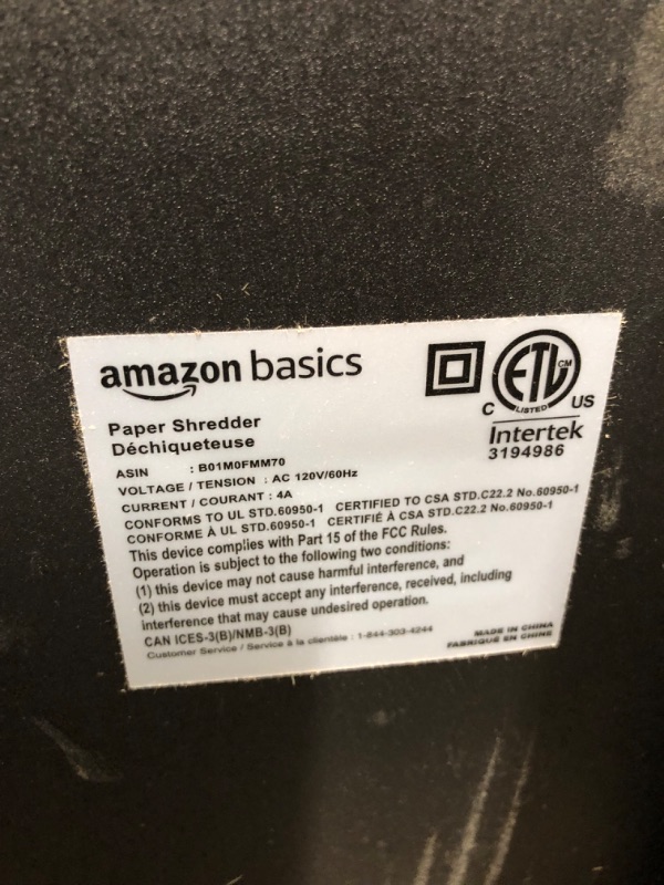 Photo 4 of ***DIRTY***Amazon Basics 15-Sheet Cross-Cut Paper, CD Credit Card Office Shredder 15 Sheet - original model Shredder