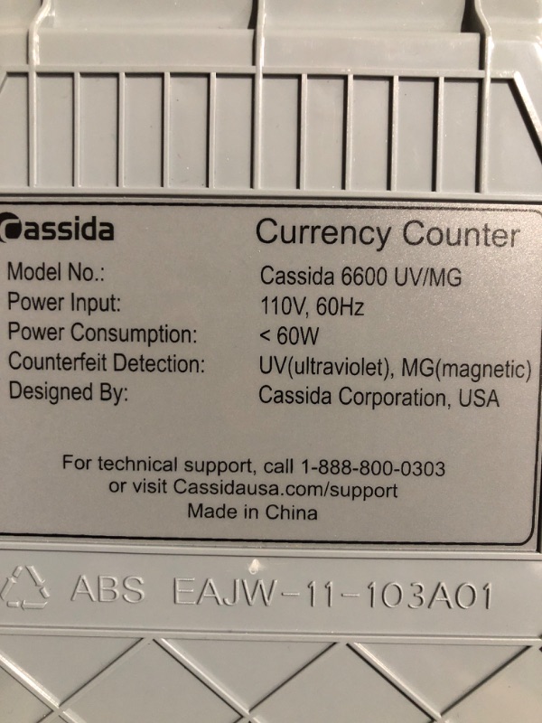 Photo 5 of ***PARTS ONLY/NON-RETURNABLE** DOES NOT POWER ON***
Cassida 6600 UV/MG – USA Business Grade Money Counter with UV/MG/IR Counterfeit Detection 