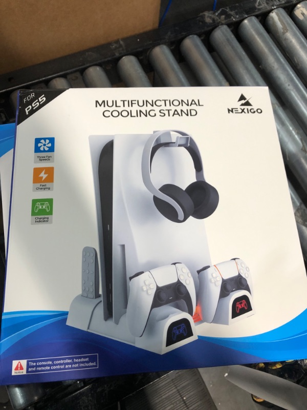 Photo 2 of ***SEAL BROKEN***NexiGo PS5 Accessories Cooling Stand with LED Lighting Fans and Dual Controller Charger Station for Playstation 5 Console, Upgraded Multifunctional Stand with Charging Dock, 10 Game Slots, White