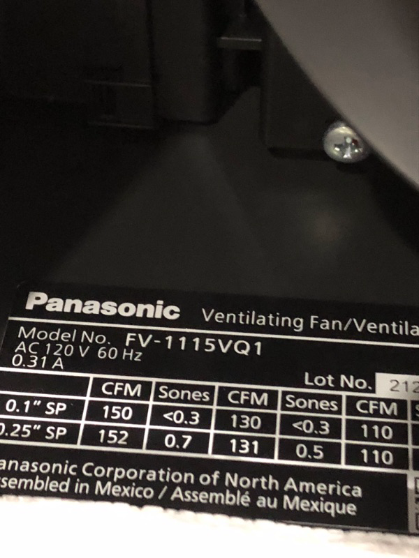 Photo 4 of * used * see all images *
Panasonic FV-0511VF1 WhisperFit DC Fan 50-80-110 CFM Retrofit Bathroom Exhaust Fan - 