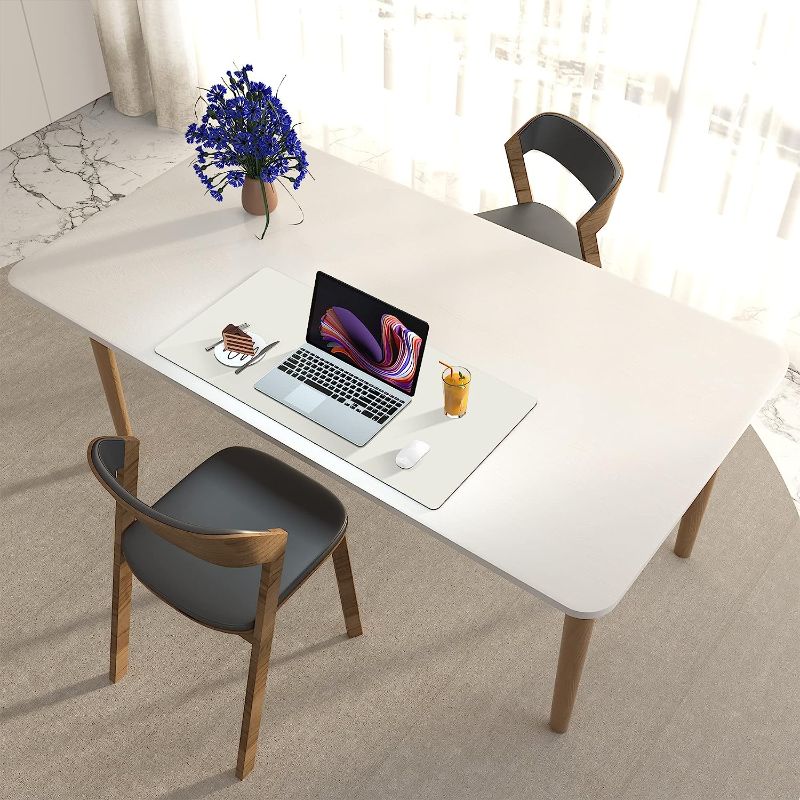 Photo 1 of Leather Desk Pad Protector,Mouse Pad,Office Desk Mat, Non-Slip PU Leather Desk Blotter,Laptop Desk Pad,Waterproof Desk Writing Pad for Office and Home (36" x 17", Off-White) 36" x 17" Off-White