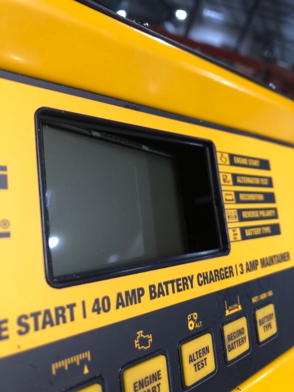 Photo 4 of ***BROKEN SCREEN AND WILL NOT TURN ON- FOR PARTS ONLY*** DEWALT DXAEC200 DXAE200 Professional 40-Amp Rolling Battery Charger and 3-Amp Maintainer with 200-Amp Engine Start, Yellow