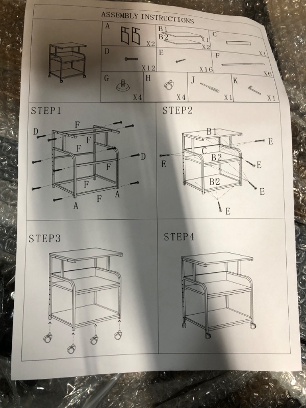 Photo 2 of Printer Stand 3 Tier Printer Stand with Wheels Large Rolling Printer Table with Adjustable Storage Shelf Rolling Cart with Paper Storage Shelf for Home Office Organization Heat Press