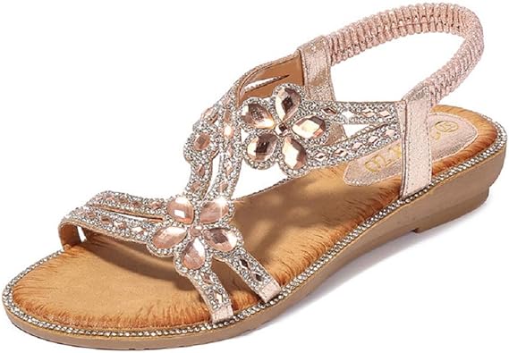 Photo 1 of ***SIMILAR TO STOCK PHOTO***Women's T-Strap Beaded Flower Rhinestone Flat Sandals Dress Beach Shoes
