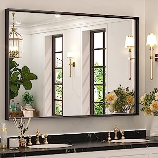 Photo 1 of (READ FULL POST) Keonjinn Black Framed Mirror for Bathroom 40 x 30 Inch Rectangular Wall Mirror for Bathroom Metal Frame Farmhouse Black Mirror Large Decorative Square Corner Rectangle Mirror(Horizontal/Vertical)
