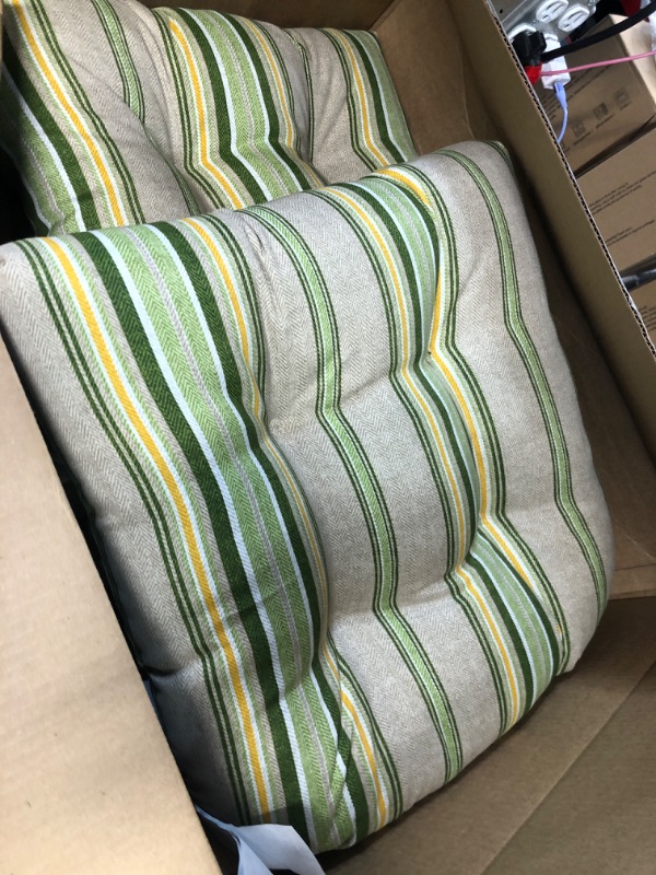 Photo 2 of Pillow Perfect Stripe Indoor/Outdoor Chair Seat Cushion,  - 19" x 19" Green/Natural Terrace