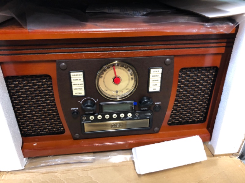 Photo 2 of ***USED - POWERS ON - UNABLE TO TEST FURTHER***
Victrola 8-in-1 Bluetooth Record Player & Multimedia Center, Built-in Stereo Speakers - Turntable, Wireless Music Streaming, Real Wood | Mahogany