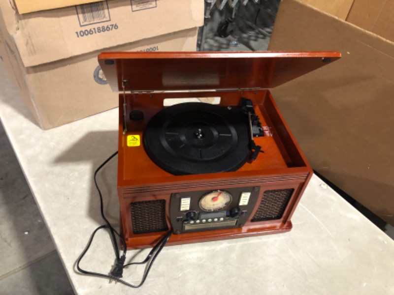 Photo 5 of ***USED - POWERS ON - UNABLE TO TEST FURTHER***
Victrola 8-in-1 Bluetooth Record Player & Multimedia Center, Built-in Stereo Speakers - Turntable, Wireless Music Streaming, Real Wood | Mahogany