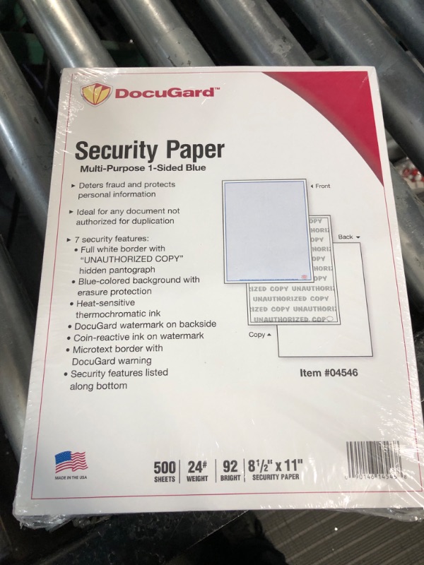 Photo 2 of DocuGard Advanced Blue Multi-Purpose Security Paper, 7 Features, 8.5 x 11 Inches, 24 lb, 500 Sheets (04546) 7 Security Features, 500 Sheets