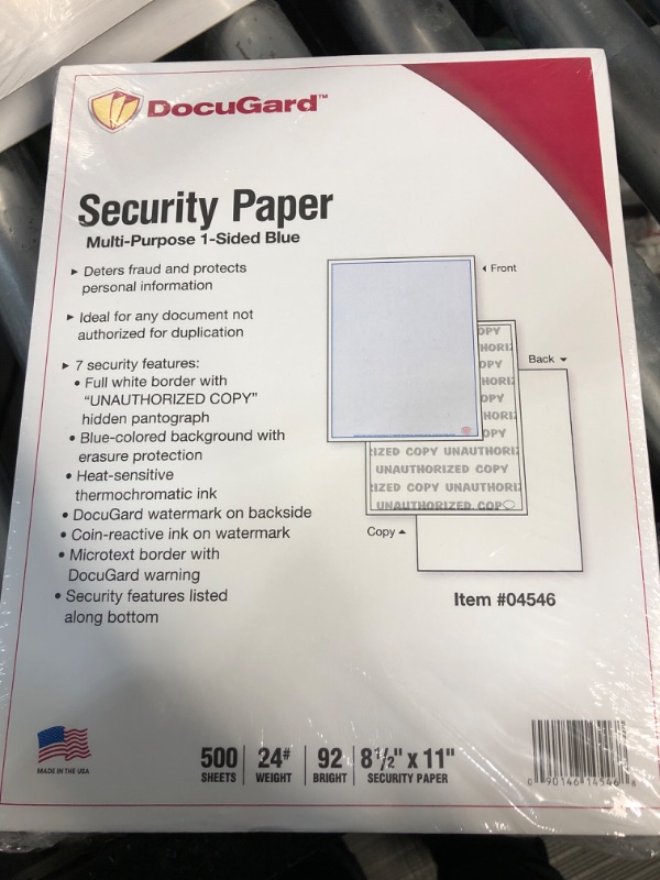 Photo 2 of DocuGard Advanced Blue Multi-Purpose Security Paper, 7 Features, 8.5 x 11 Inches, 24 lb, 500 Sheets (04546) 7 Security Features, 500 Sheets