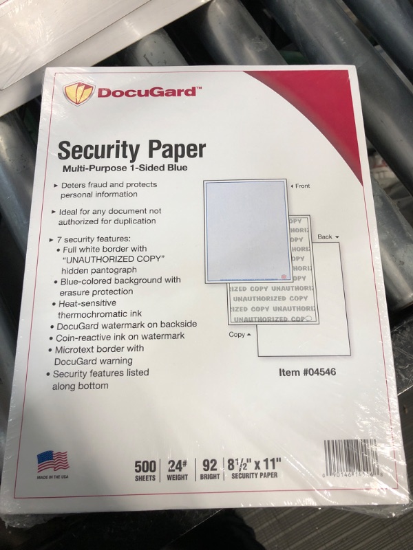 Photo 2 of DocuGard Advanced Blue Multi-Purpose Security Paper, 7 Features, 8.5 x 11 Inches, 24 lb, 500 Sheets (04546) 7 Security Features, 500 Sheets