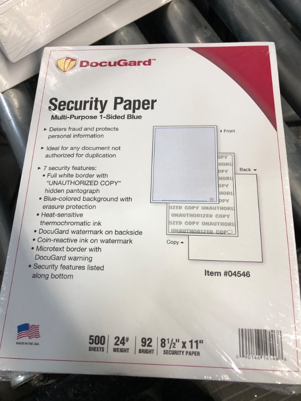 Photo 2 of DocuGard Advanced Blue Multi-Purpose Security Paper, 7 Features, 8.5 x 11 Inches, 24 lb, 500 Sheets (04546) 7 Security Features, 500 Sheets