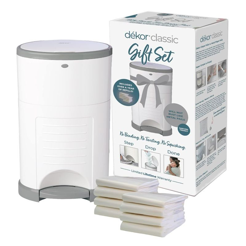 Photo 1 of (READ FULL POST) Dékor Classic Diaper Pail Gift Set – White | Comes with Over a Year's Supply Worth of Dékor Refills! Classic Gift Set 2 Piece Set