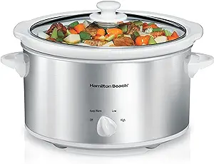 Photo 1 of (READ FULL POST) Hamilton Beach 4-Quart Slow Cooker with 3 Cooking Settings, Dishwasher-Safe Stoneware Crock & Glass Lid, Stainless Steel (33140G)
