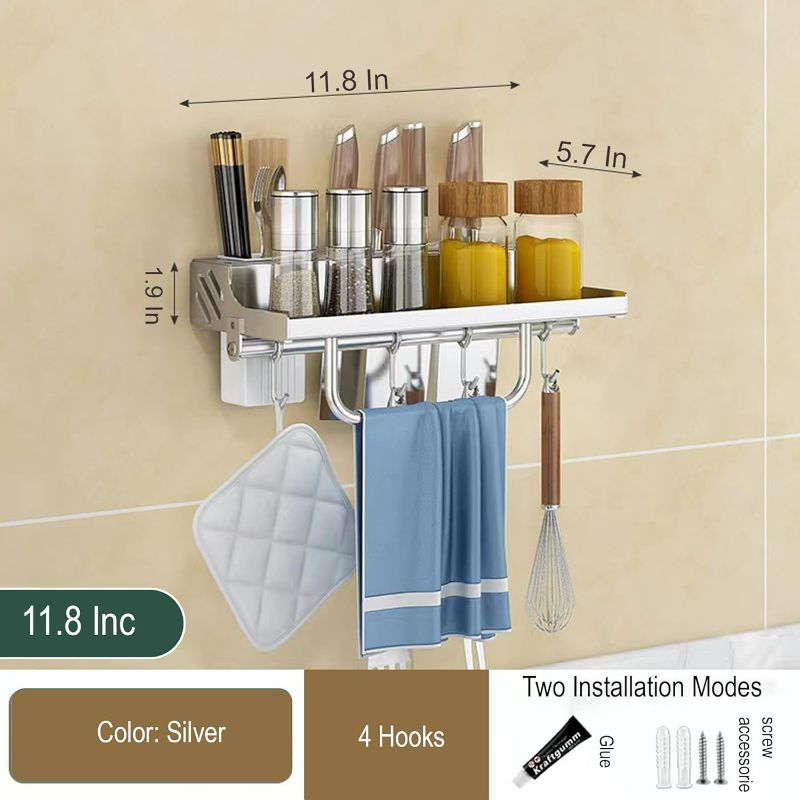 Photo 3 of (READ FULL POST) Hanging Spice Rack Wall Mount knife holder tool storage racks shelving units tableware shelf kitchen rack Stainless Steel spice organizer Rack wall mounted(11.8 Inch, Silver)
