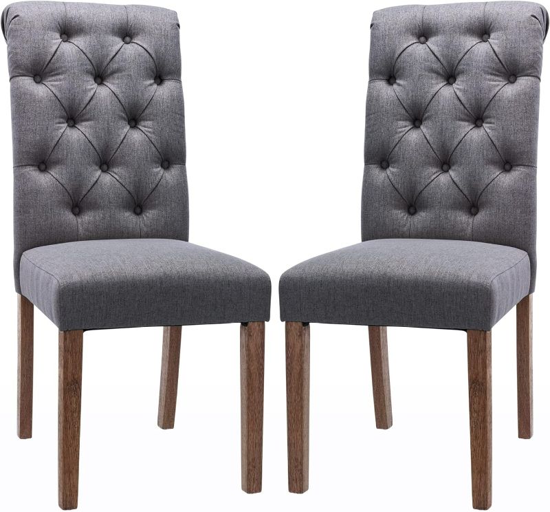 Photo 1 of (see all images ) COLAMY Button Tufted Dining Chairs Set of 2, Grey