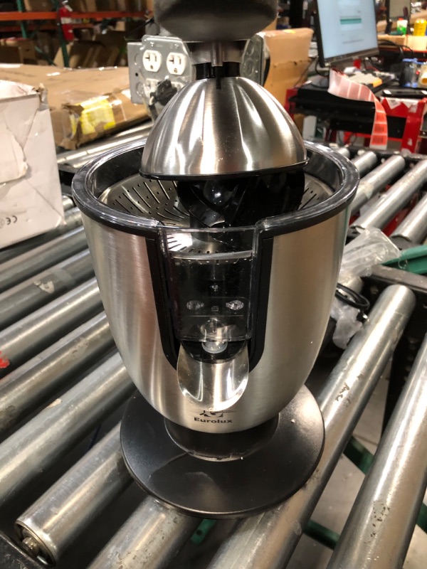 Photo 2 of ***PARTS ONLY NON REFUNDABLE***
Eurolux Electric Citrus Juicer Squeezer, for Orange, Lemon, Grapefruit, Stainless Steel 160 Watts of Power Soft Grip Handle and Cone Lid