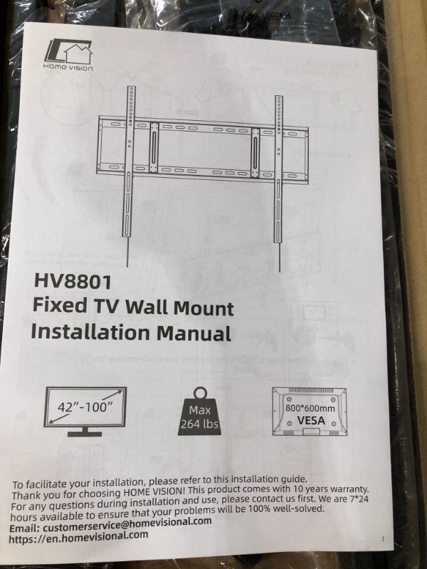 Photo 4 of Home Vision Heavy Duty Fixed TV Wall Mount Holds up to 264LBS,for Most 42-100 inch Large TVs Wall Mount Bracket Fits 16"/18"/24" Studs, 