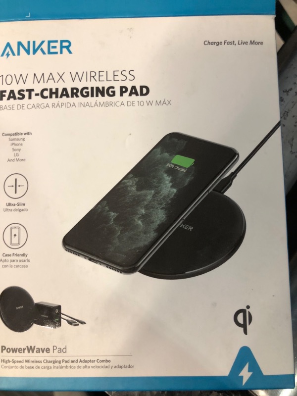 Photo 2 of Anker PowerWave Wireless Charger Pad 10W QI Charging w/Wall Charger for iPhone