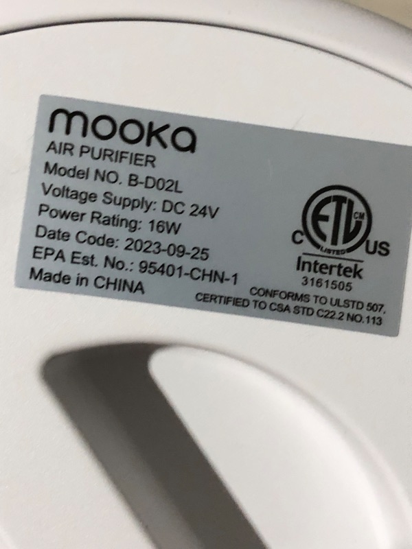 Photo 7 of ***PARTS ONLY/NON-RETURNABLE***
MOOKA Air Purifiers for Home Large Room up to 860ft², H13 True HEPA Air Filter for Home Large Room up to 860ft², H13 True HEPA Air Filter Cleaner, Odor Eliminator, Remove Allergies Smoke Dust Pollen Pet Dander, Night Light(