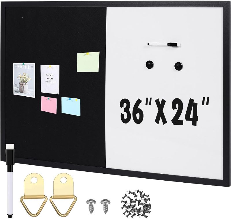 Photo 1 of Ireer Framed Bulletin Board 36 x 24 Inches Combo Magnetic Whiteboard Cork Board White Board Combo Dry Erase and Cork Board Combo 