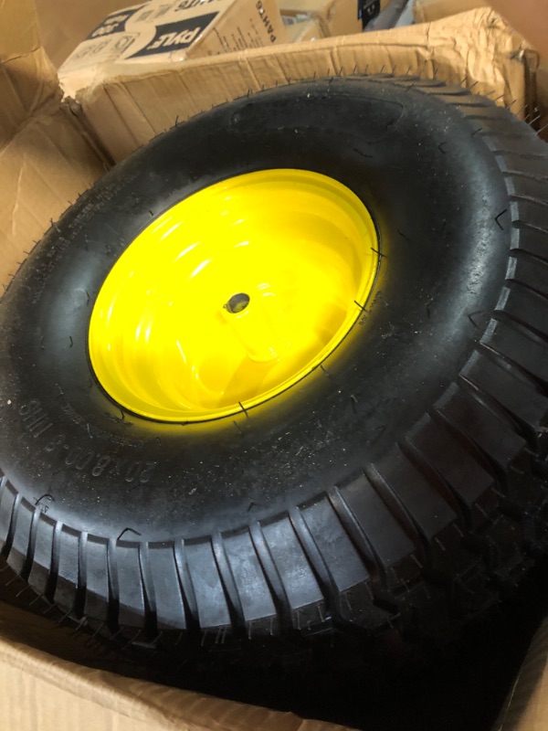 Photo 2 of 2PCS 20x8.00-8 Lawn Mower Tires with Rim,20x8x8 Lawn Tractor Tires,20x8.00-8nhs Tires for Lawn Garden Tractors,4 Ply Tubeless,3.5" Offset Hub,3/4" Bushing with 3/16" Keyway,965lbs Capacity 20x8.00-8 Tires with Rim