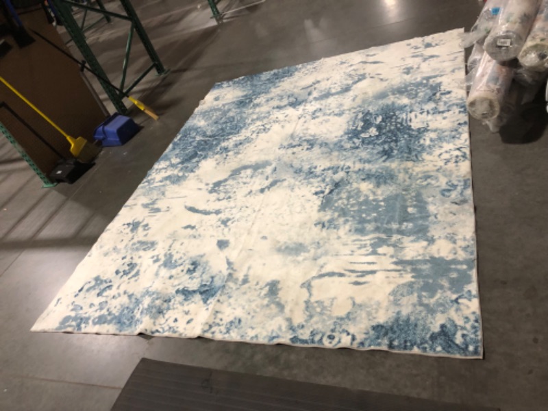 Photo 2 of ***USED - DIRTY - NO PACKAGING***
Washable Soft Area Rug, 8x10 Modern Abstract Design Rugs, Stain Resistant Blue/Cream