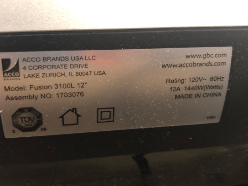 Photo 3 of GBC Fusion 3100L 12 Laminator 1 Min Warm-up 3-7 Mil Includes 50 EZUse Laminating Pouches
