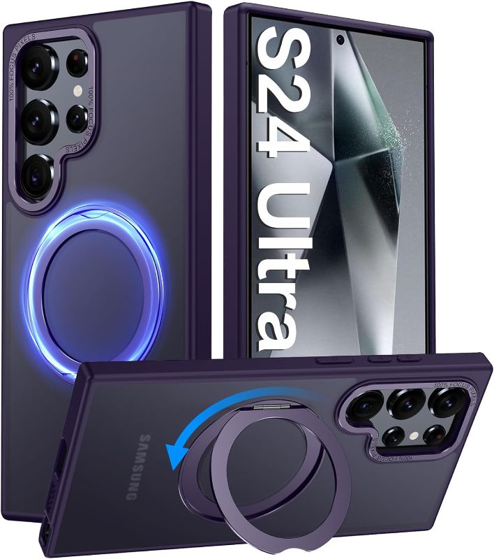 Photo 1 of Oterkin for Samsung Galaxy S24 Ultra Case?with 360°Rotating Invisible Stand?, (Purple)
