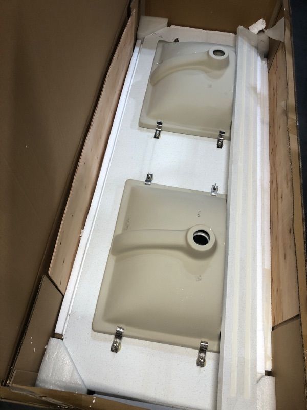 Photo 4 of allen + roth Meridian 61-in White/Polished Engineered Marble Undermount Double Sink 3-Hole Bathroom Vanity Top
