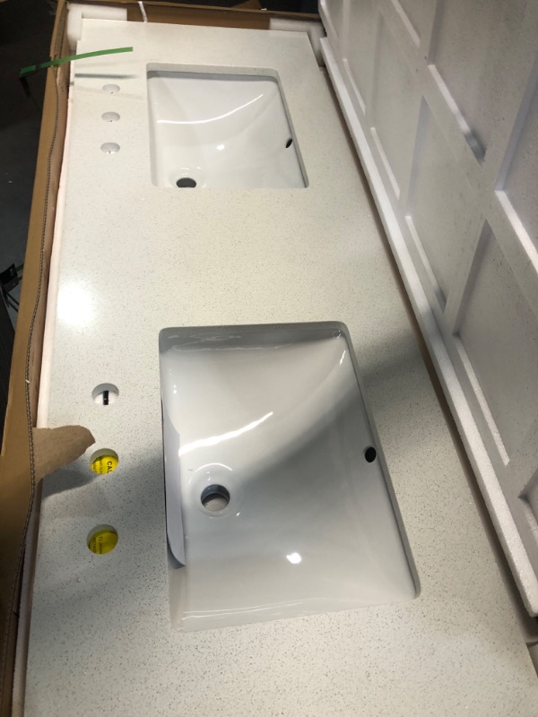 Photo 2 of ***USED - LIKELY MISSING PARTS - UNABLE TO VERIFY FUNCTIONALITY***
allen + roth Meridian 61-in White/Polished Engineered Marble Undermount Double Sink 3-Hole Bathroom Vanity Top
