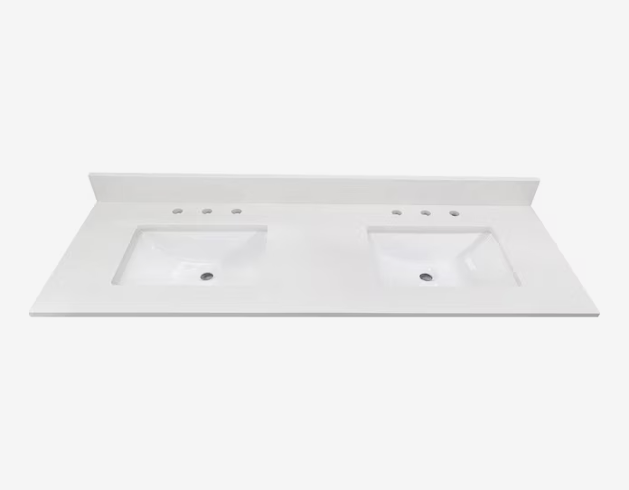 Photo 1 of ***USED - LIKELY MISSING PARTS - UNABLE TO VERIFY FUNCTIONALITY***
allen + roth Meridian 61-in White/Polished Engineered Marble Undermount Double Sink 3-Hole Bathroom Vanity Top
